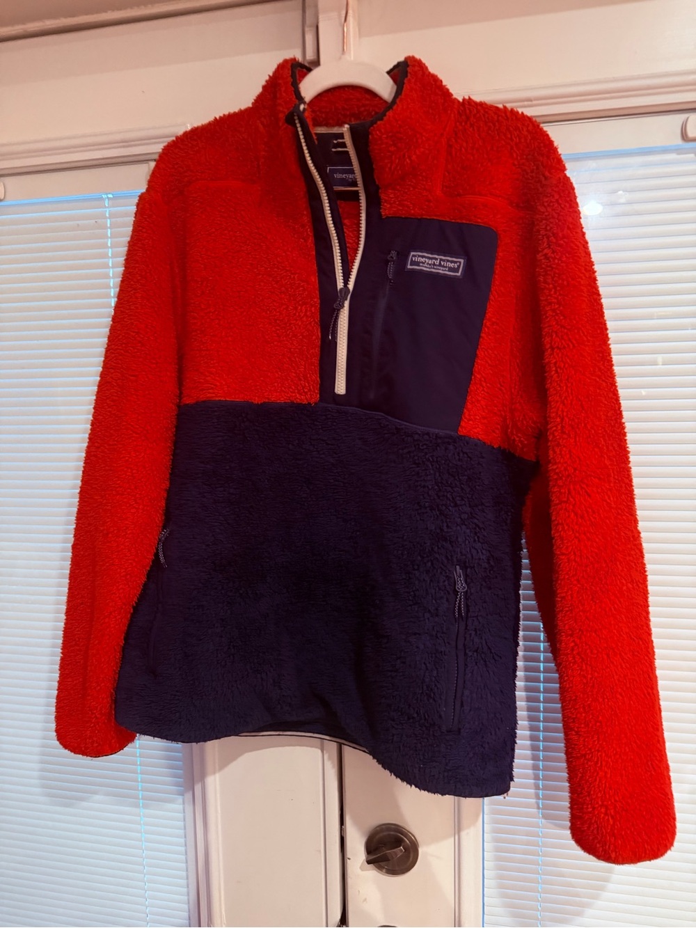 Vineyard Vines Red & Navy Sherpa Half-Zip Pullover Jacket